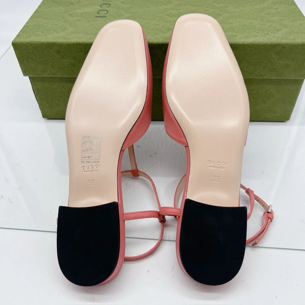 GUCCI Womens Ballet Flat DOUBLE G INTERLOCKING LOGO Slingback Pink Leather EU 36 - Picture 11 of 14